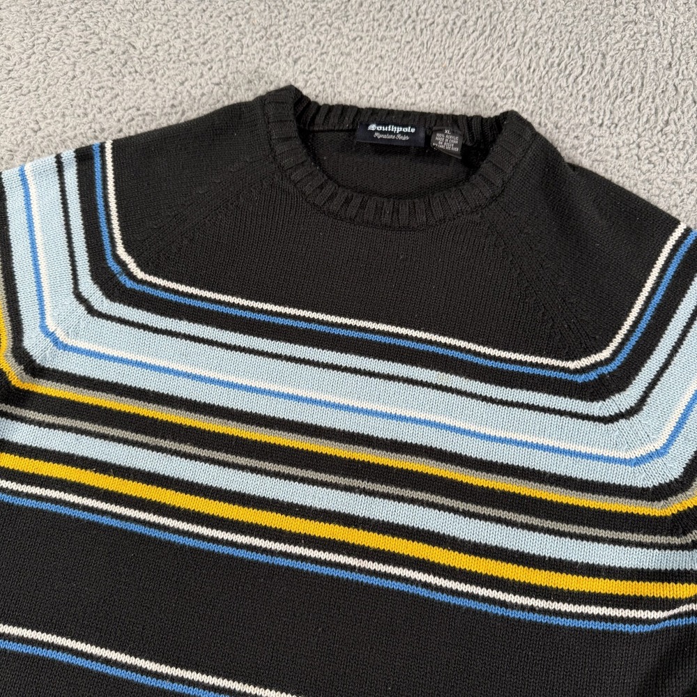 Southpoleโ Sweater Mens XL Striped Crewneck Pullover Retro Black Blue Yellow